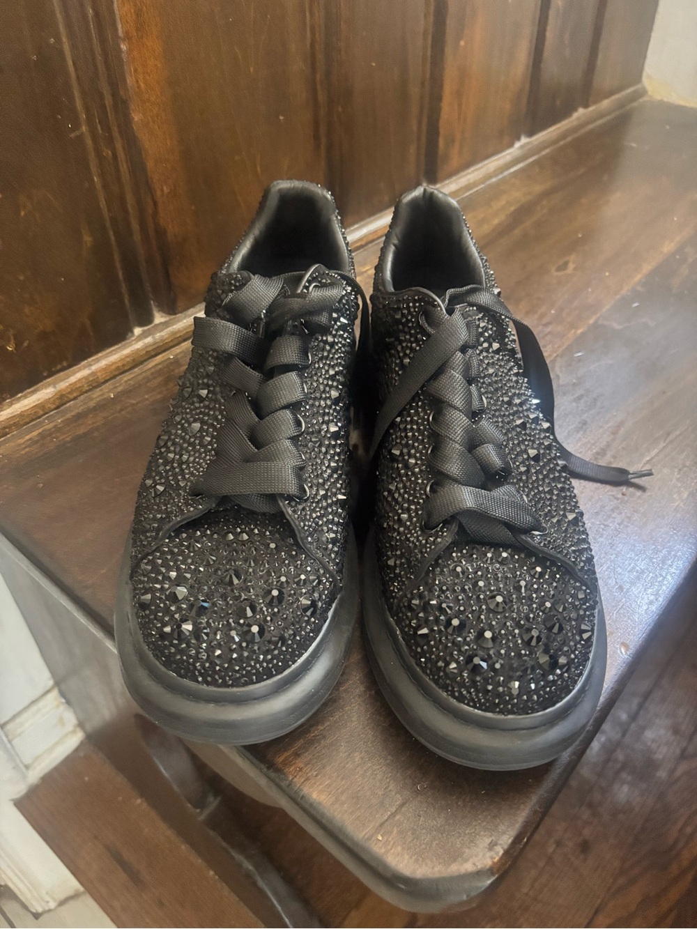 Alexander McQueen Black Crystal Embellished Low-Top Sneakers